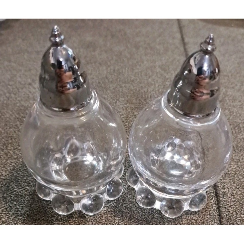 Vtg Imperial  Clear Glass Candlewick Hobnail  Salt & Pepper Set EUC